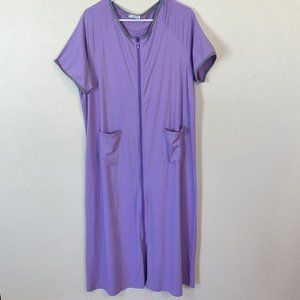 Ekouaer Robe XL Zip Down Purple Soft Short Sleeve Loungewear House Dress pockets